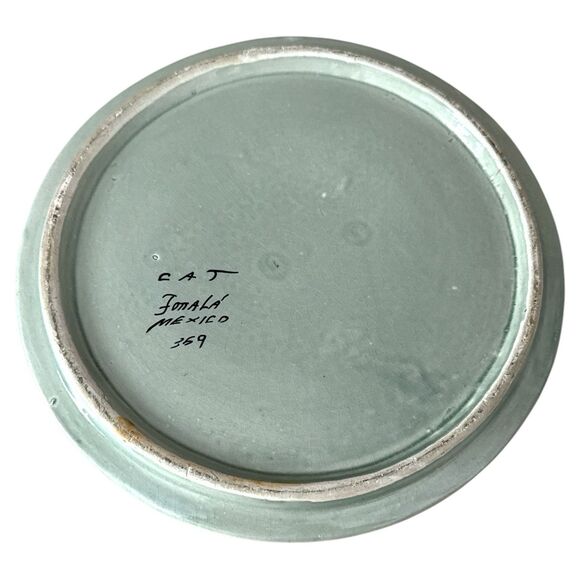 CAT Tonalá 359 Hand-Painted Mexican Pottery Covered Dish – Green Blue Yellow - Picture 5 of 9